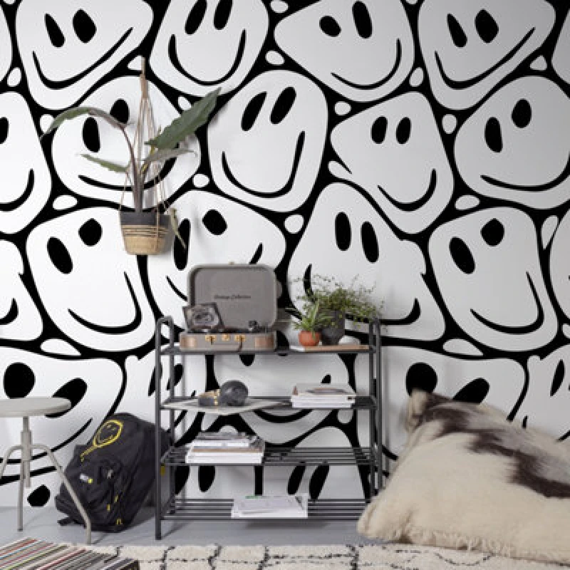 Image of Grandeco Smiley Winky Faces 3 Panel Repeatable Textured Mural, 1.59 X 2.8M