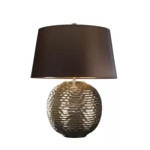 Image of Table Lamp Textured Gold Glaze Brown Faux Silk Shade Finial Gold LED E27 60W