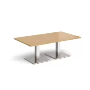 Image of Brescia rectangular coffee table with flat square brushed steel bases 1400mm x 800mm - oak