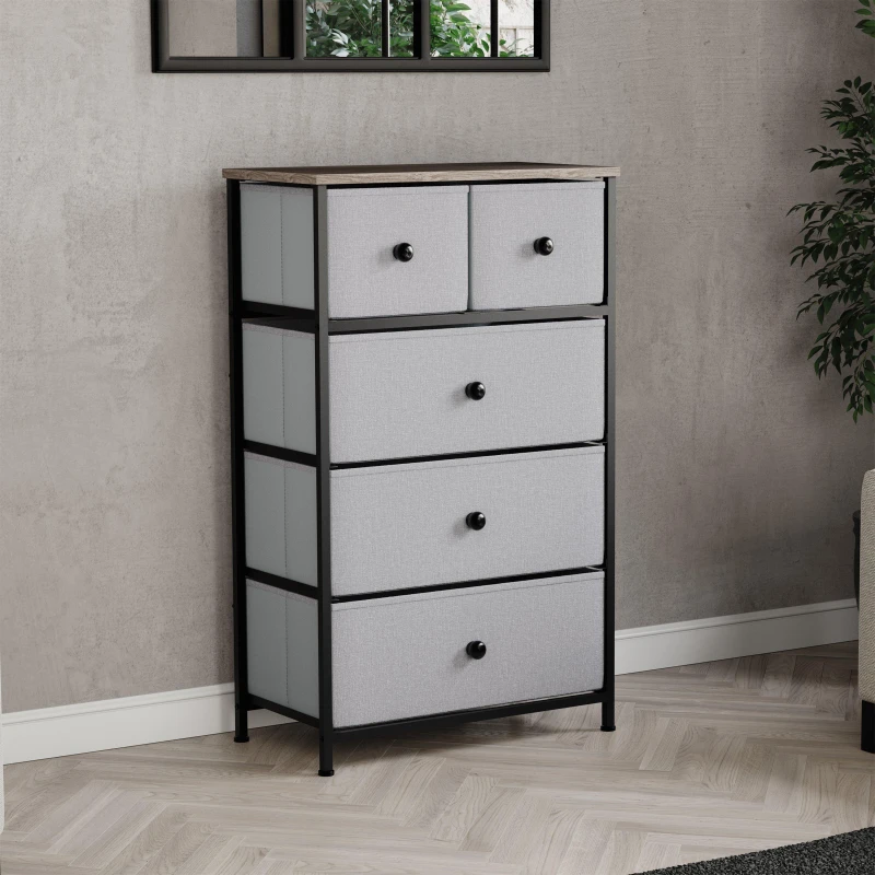 Image of Lassic Chorley 5 Drawer Fabric Storage Chest UKFR Beige & Grey Wo unisex 5 Drawer