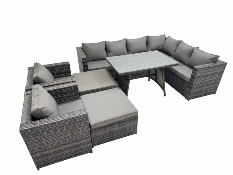 Image of Fimous Rattan garden furniture Patio Furniture Sets with Dining Table 2 Stool in Dark Grey Dark Grey Unisex