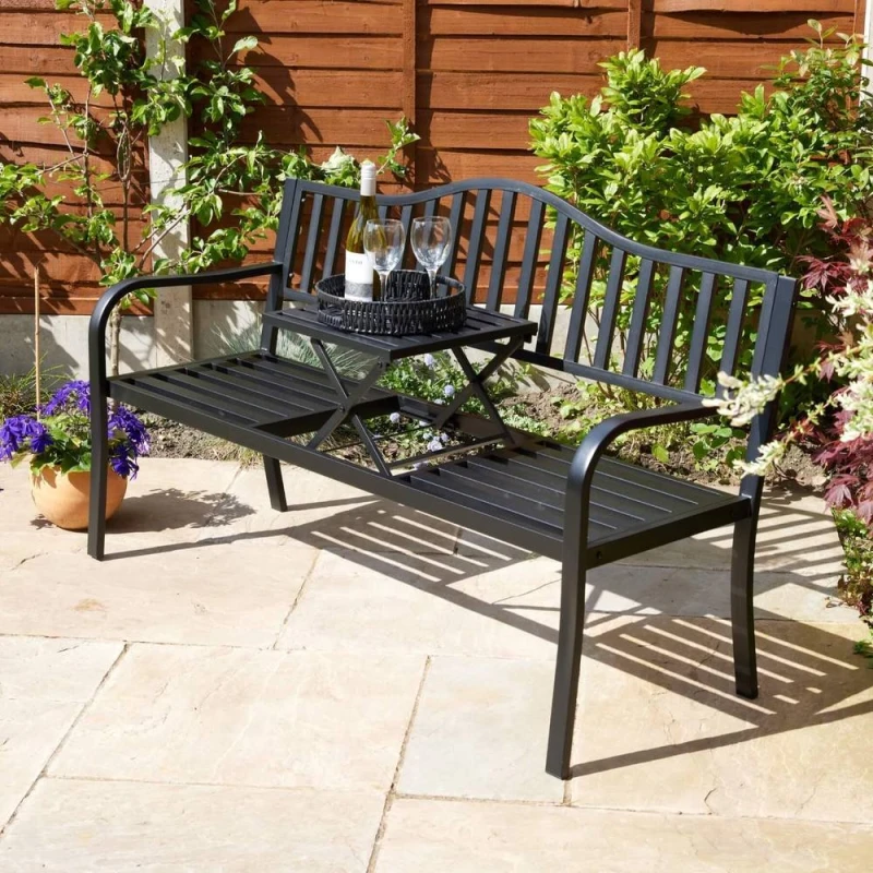 Image of Home Source Valletta Metal Outdoor Garden Loveseat Black