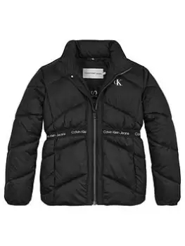 Image of Calvin Klein Jeans Girls Logo Tape Light Jacket - Black, Size 8 Years, Women