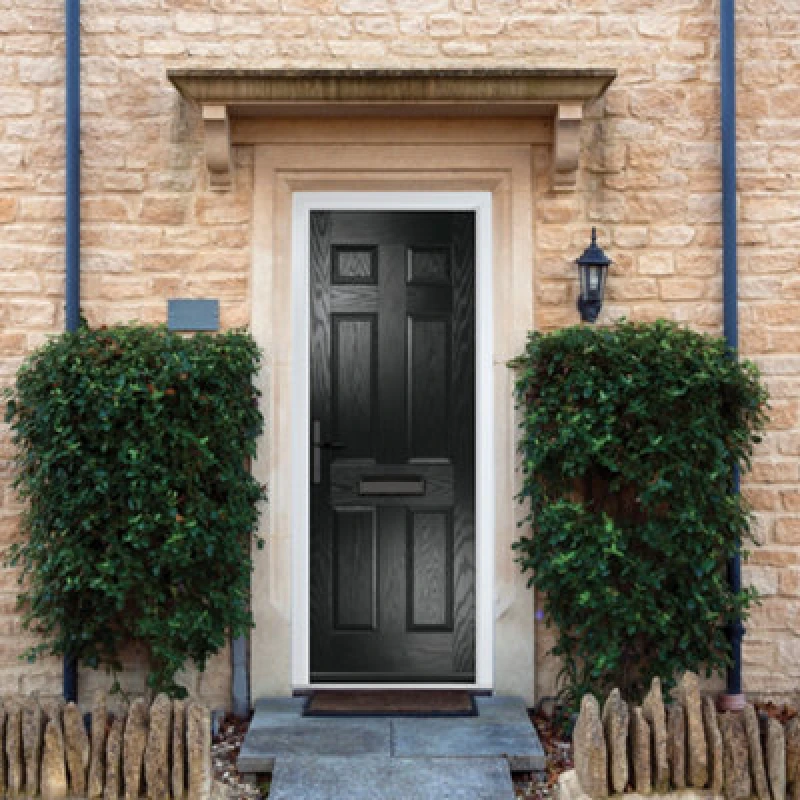 Image of Lacerta Composite Door Muirfield Solid Black 920mm X 2090mm Open In Right Hand No Glass 10 Year Guarantee - Free Delivery & Smart Lock