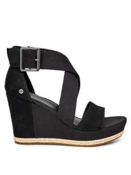 Image of UGG Calla Wrapped Strap Buckle Sandal Wedge Shoes Black Size 6 Women