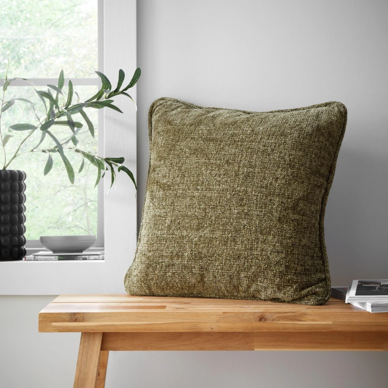 Image of Catherine Lansfield Wilson Plain Chenille Cushion - Green Green 45x45cm