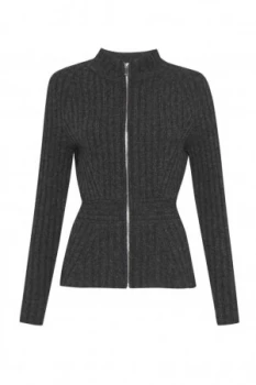Image of French Connection Lilan Knitted Zip Through Cardigan Charcoal