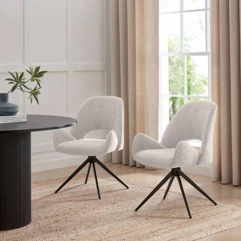 Image of FurnitureboxUK FurnitureboxUK 2x Layla Cream Fabric Swivel Dining Chairs Cream One Size Unisex 5056784312803