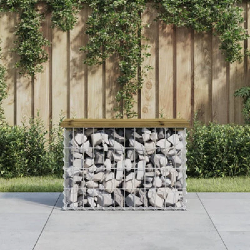 Image of vidaXL Garden Bench Gabion Design 63x31.5x42cm Impregnated Wood Pine, Brown 834346
