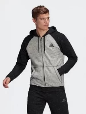 Image of adidas Essentials Melange Small Logo Hoodie, Black/Green, Size S, Men