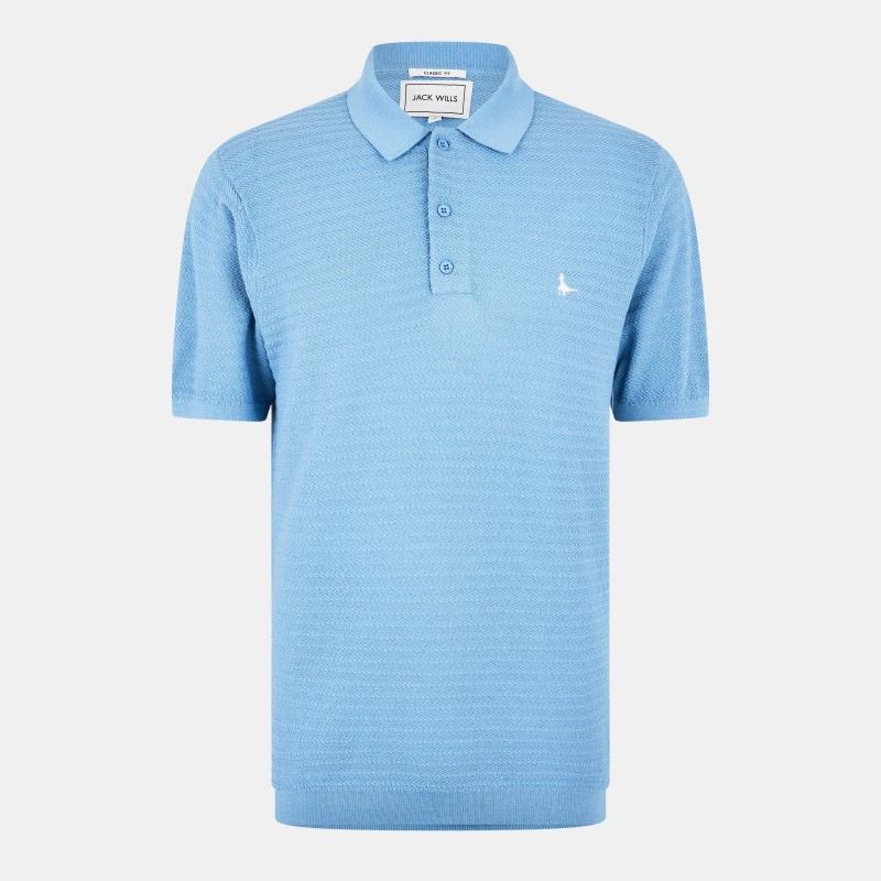 Image of Jack Wills Mens Herringbone Short-Sleeve Polo Shirt Sky male S