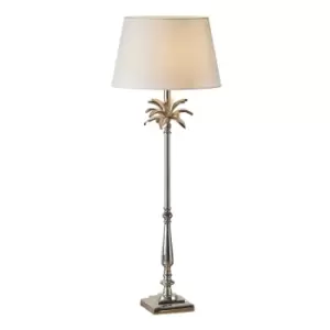 Image of Table Lamp Polished Nickel Plate & Pale Grey Cotton 60W E27 Bedside Light