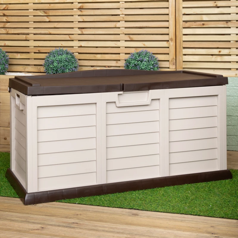 Image of Samuel Alexander 440L Heavy Duty Garden Patio Storage Box with Lockable Sit on Lid in Brown Brown Unisex