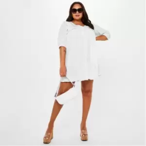Image of Missguided Plus Size Short Sleeve Smock Mini Dress - White