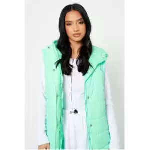 Image of I Saw It First Mint Green Petite Padded Hooded Longline Gilet - Green