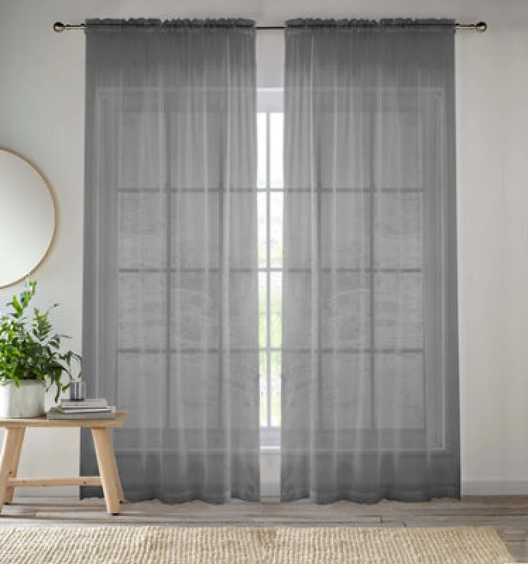 Image of Tyrone Textiles 57x54" Grey Sheer Pair of Plain Woven Voile Slot Top Curtain Panels (145x137cm), Grey CRY24PA54-PAIR