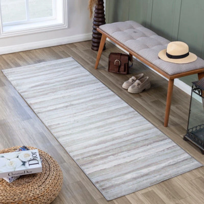 Image of Livabliss Roma-Modern Brown Grey Green Living Dining Bedroom Rug 80 X 220 Cm Easy Care, Non Shedding