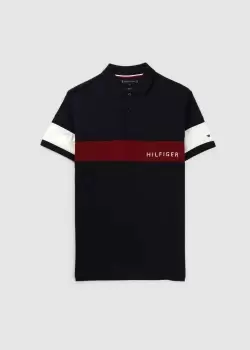 Image of Tommy Hilfiger Mens Colourblock Placement Reg Poloshirt In Desert Sky