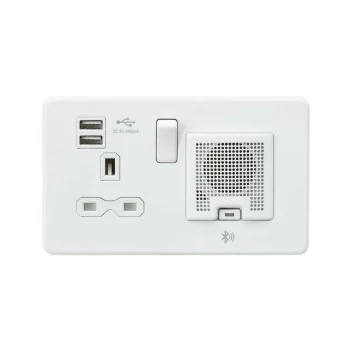 Image of Screwless 13A socket, USB chargers (2.4A) and Bluetooth Speaker - Matt white - Knightsbridge