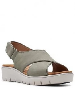Image of Clarks Un Karely Sun Low Leather Wedge Sandal - Sage