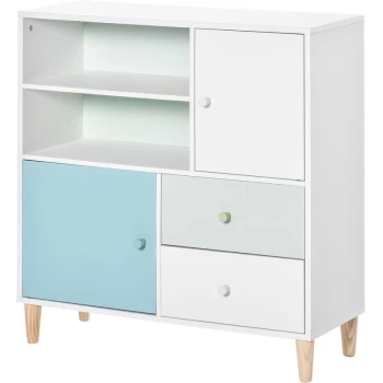 Image of Kids Bookcase Multi-Shelf Modern Freestanding Cabinet of Drawer Blue - Homcom