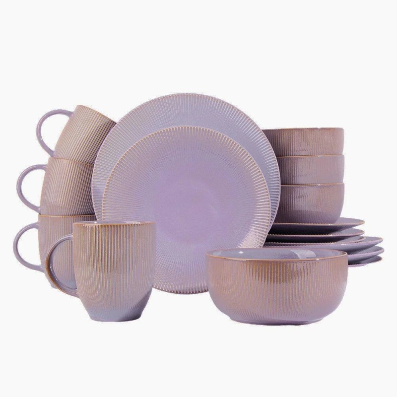Image of Waterside 16pc Reactive Glaze Purple Dinner Set Dinner Sets ONE SIZE Purple 39603224000