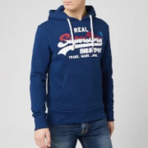 Image of Superdry Mens Vintage Label Stripe Hoody - Pilot Mid Blue - S