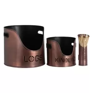 Image of Copper Finish Logs And Kindling Buckets & Matchstick Holder