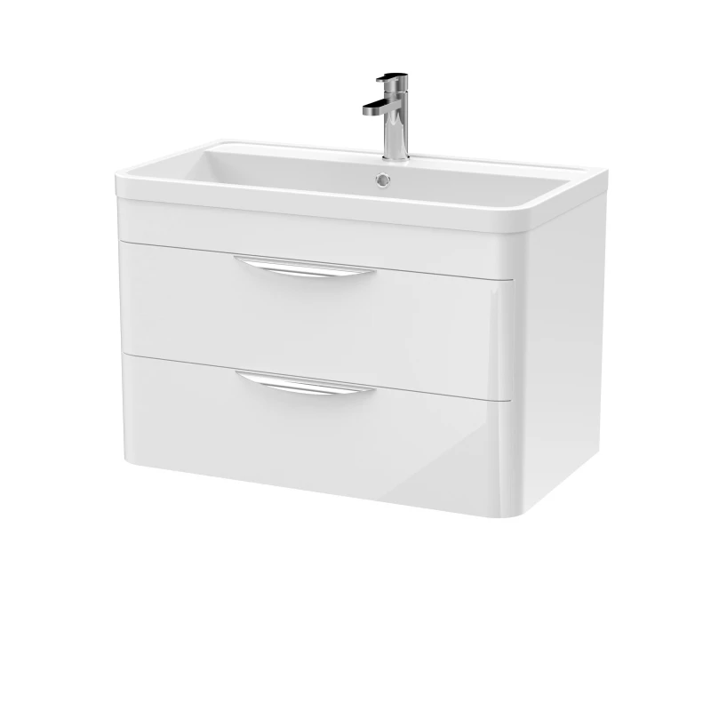Image of Balterley Wall Hung 2 Drawer Vanity Unit Polymarble Basin Gloss White 800mm White