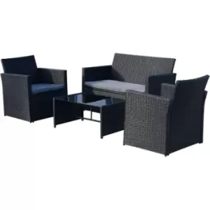 Image of Outsunny - 4pc Patio Garden Rattan Wicker Sofa 2-Seater Loveseat Chair Table Black