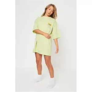 Image of I Saw It First Lime Green Reclaim Slogan Oversized T-Shirt Dress - Green