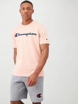 Image of Champion Logo Crew Neck T-Shirt - Pastel Pink
