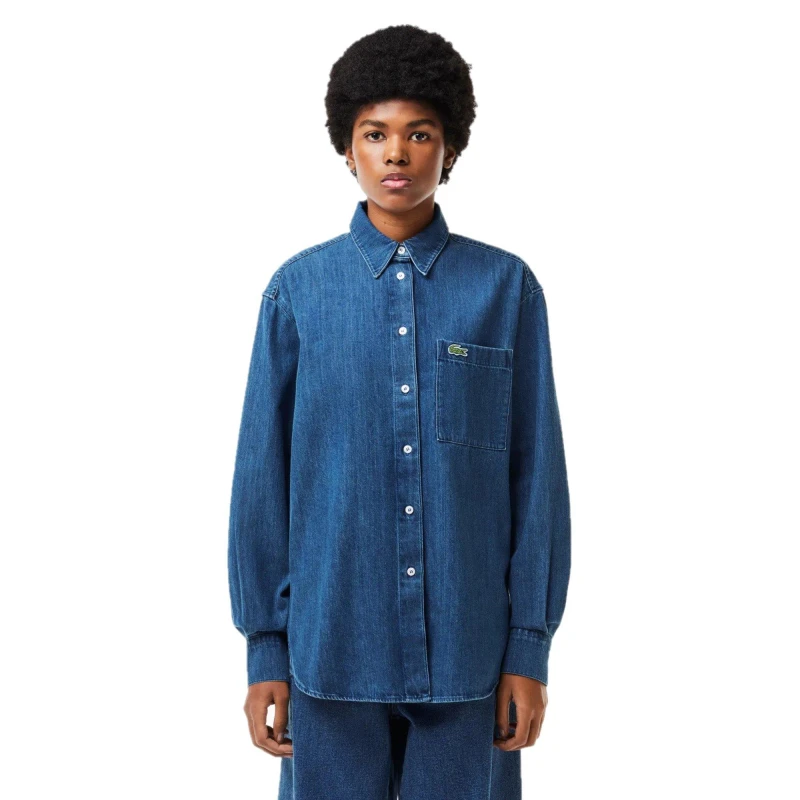 Image of Lacoste Womens Long-Sleeve Denim Shirt Medium Blue female 8 (36)