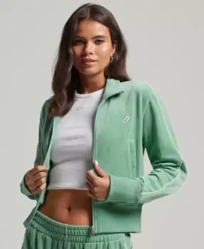 Image of Superdry Womens Code S Logo Velour Track Top Green / Granite Green - Size: 14