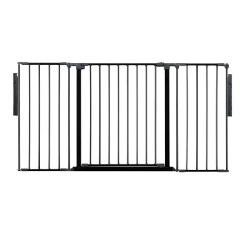 Image of Safetots Premium Multi Panel Room Divider, Up To 148Cm Wide, Black, 70Cm Tall, Flexible Barrier With Door For Baby And Toddler