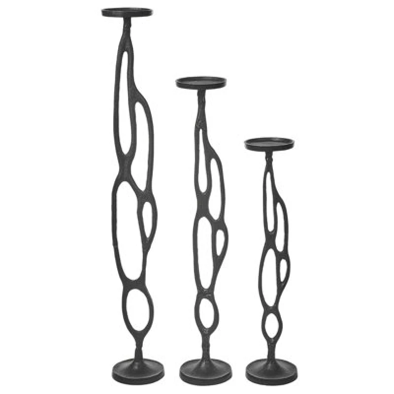 Image of Beliani Set Of 3 Candle Holders Buni Metal 54/68/84cm Black