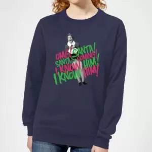 Image of Elf Santa! I Know Him! Womens Christmas Sweatshirt - Navy - M