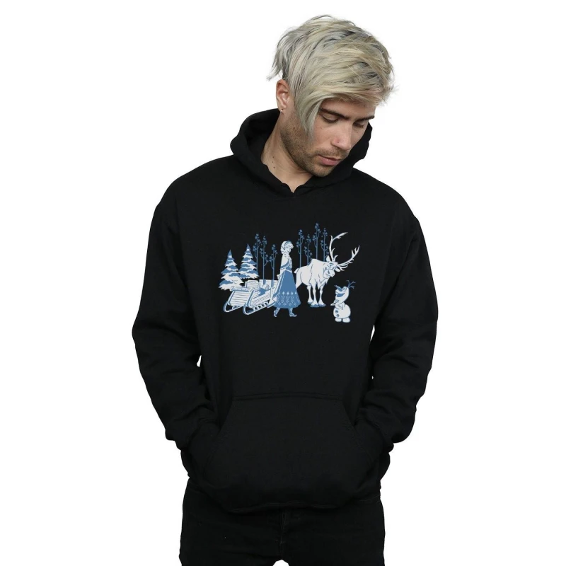 Image of Disney Men Frozen Anna Sven And Olaf Hoodie in Black Size: Small Black S Male 5059308789242