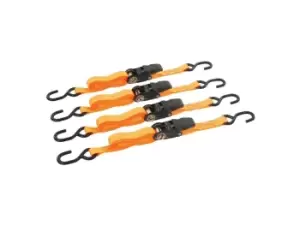 Image of Silverline 648419 Rubber-Handled Ratchet Tie Down Strap S-Hook 4m x 25mm 4pk Rated 250kg Capacity 735kg