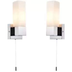 Image of 2 PACK IP44 Bathroom Wall Light Chrome & Frosted Glass Modern Rectangle Fitting