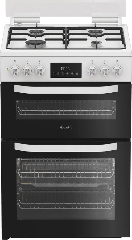 Image of Hotpoint HDD6GDC2W 60cm Wide Double Oven Dual Fuel Cooker - White - A/A Rated