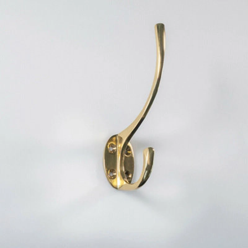 Image of Loops Victorian Hat & Coat Hook on Oval Backplate 64mm Projection Polished Brass Metallics
