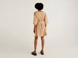 Image of Benetton, Short Dress With Belt, taglia M, Camel, Women