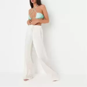 Image of Missguided Crinkle Satin Beach Cover Up Trousers - Cream