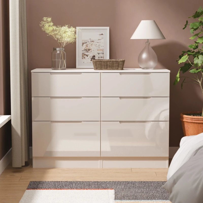Image of Ready Assembled 2 U Lucca 6 Drawer Wide Chest (Ready Assembled) in Taupe Unisex