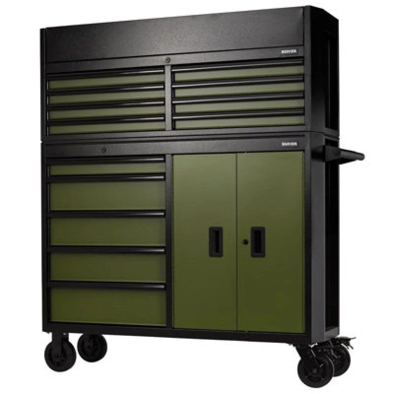 Image of Bunker 13 Drawer Roller Cabinet and Tool Chest Combo 24255 Colour: Black / Green