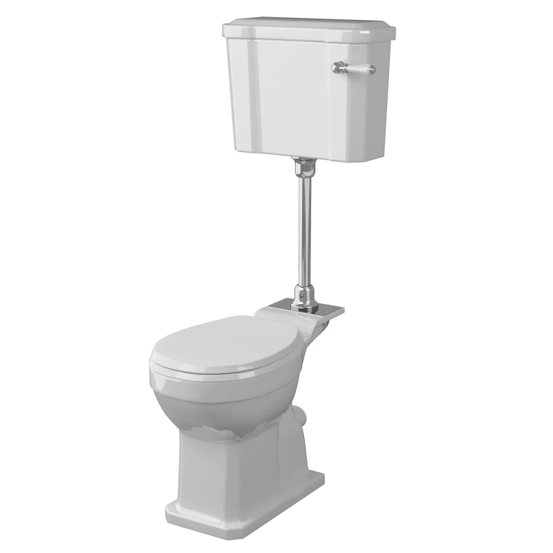 Image of Balterley Traditional Mid Level Toilet Pan, Cistern, Handle & Soft Close Seat in White White Unisex