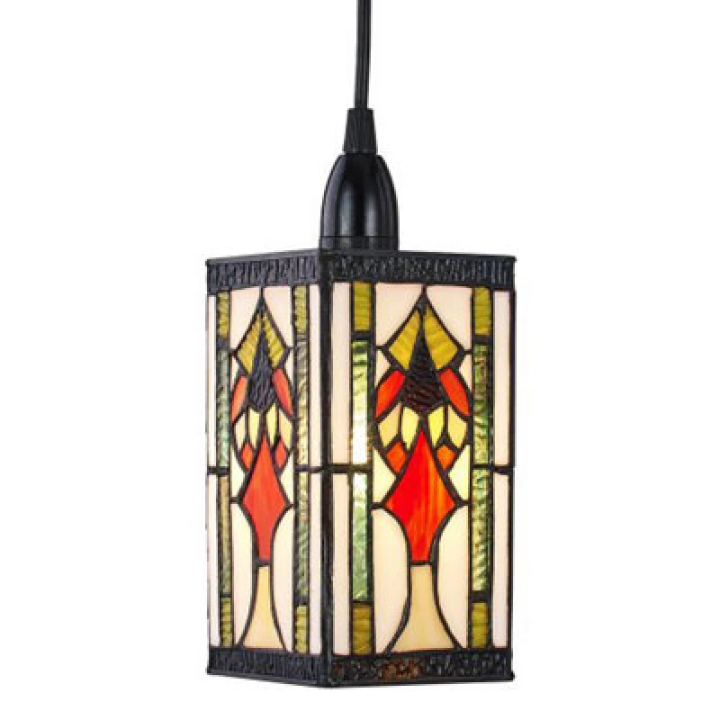 Image of Happy Homewares Art Denergy Savingtiffany Easy Fit Pendant Shade With Green, Amber And Red Stained Glass