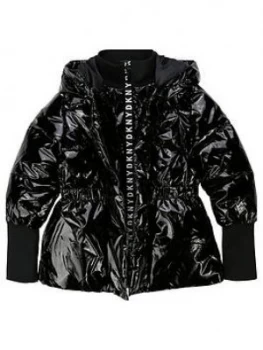 Image of DKNY Girls Shiny Hooded Padded Coat, Black, Size 8 Years, Women