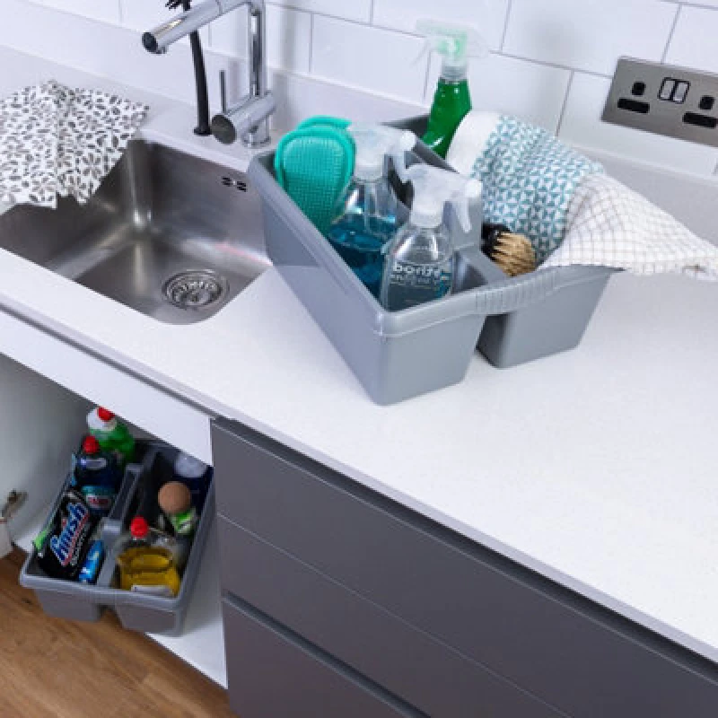 Image of Wham 2 X Kitchen Tidy Organiser Cleaning Caddy Tote Tray Large Strong Cleaners Carry Tray Basket